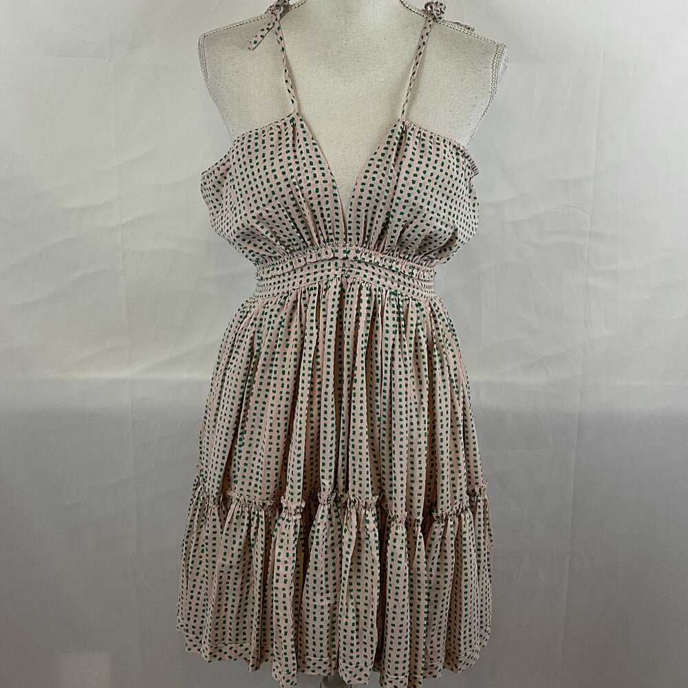 Reset Halter Dress M Pale Pink Green Dotted Ruffle Full Skirt New NWT